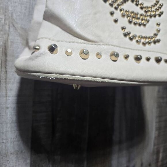 Symeli Cream Gold Studded Skull Faux Leather Goth Punk Emo Bag Purse - Picture 4 of 10